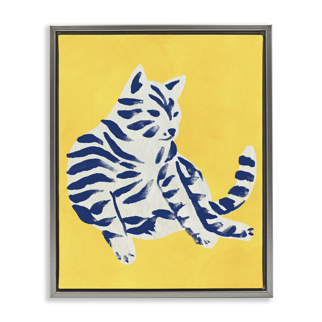 Stupell Industries Unique Bright Cat on Yellow Floating Frame Design by June Erica Vess